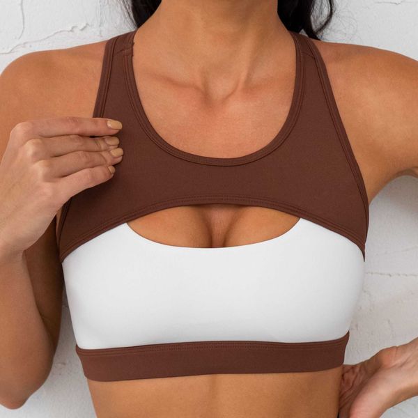 

fitness suit nude fit contrasting color sports tank running shock resistant high-strength sports bra, White;red