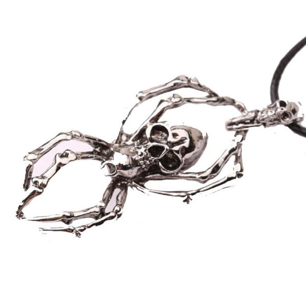 

spider necklace for women men skull head pendant necklaces with leather rope chain cool retro men039s alloy grimace tribal neck2078196, Silver