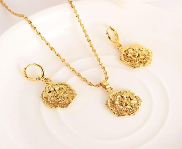 

solid gold filled vintage flower rose jewelry sets pendant necklaces womenafrican jewelry wedding bridal charms party mother4426566, Silver