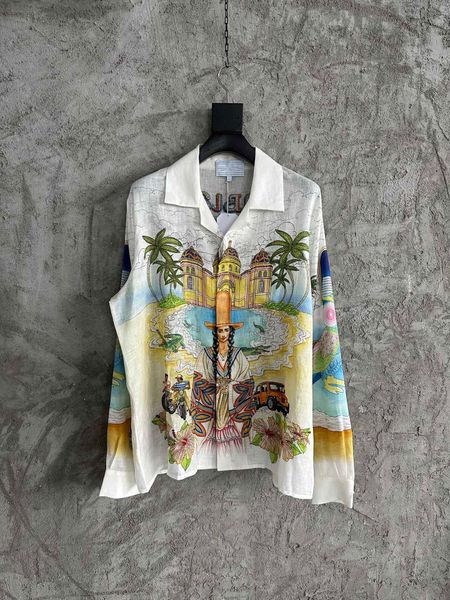 

23ss early spring europe italy paris cool silk men's desginer shirts colorful long sleeve soft letter printting round neck women men sh, White;black