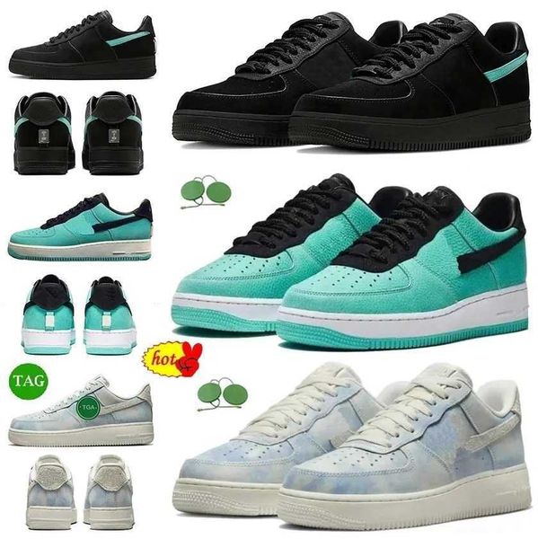 

new tiffany and co x airforce 1 designer shoes black blue with box forces 1s low casual platform sneakers af1 multi color dz1382-001 mens wo