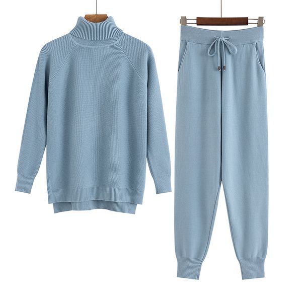 

women's two piece pants bygouby autumn winter thick warm turtleneck sweater 2 pieces sets pullover tracksuit and pant suits black apric, White