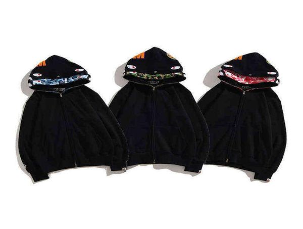

nape hoodie new fashion brand camo printed men's and women's hooded cardigan double hat sweater jacket9835253, Black