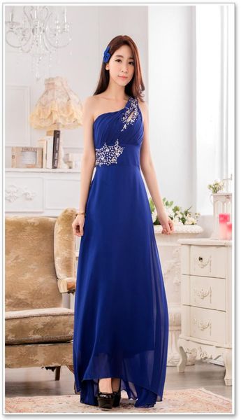 

beaded one shoulder long chiffon bridesmaid dresses 2016 elegant wedding party dress new bridesmaid dress floor length7853586, White;pink