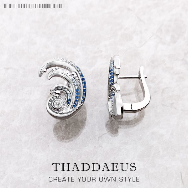 

hoop huggie ear clip wave with blue stones fine jewerly for women maritime gift in 925 sterling silver 230729, Golden;silver