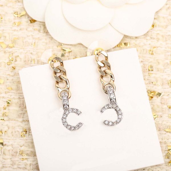 

2023 luxury quality charm drop earring with diamond and chain deisgn have box stamp ps7423b, Golden