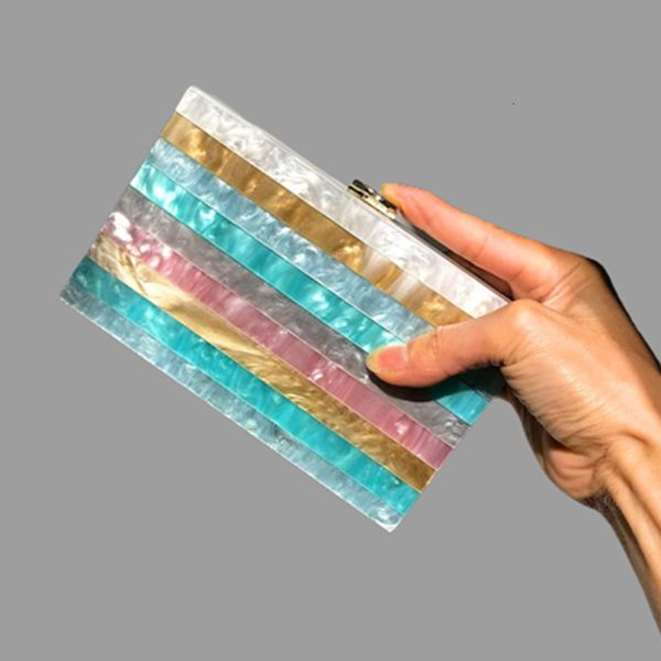

evening bags colorful striped acrylic box clutches female shoulder bag ladies crossbody lady messenger handbags travel purses 230729