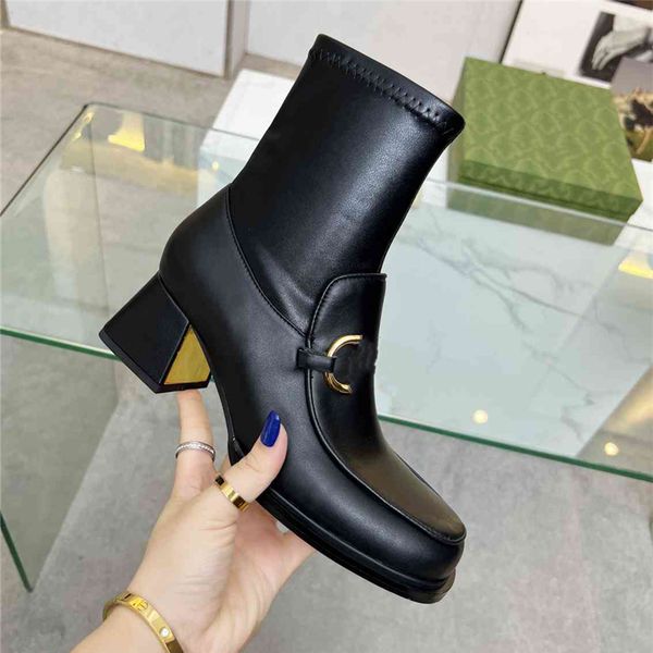 

super mini boots 2023 gu jia fashion women decorative flat heel winter thick sole leather warm wool high heel snow 02-01, Black