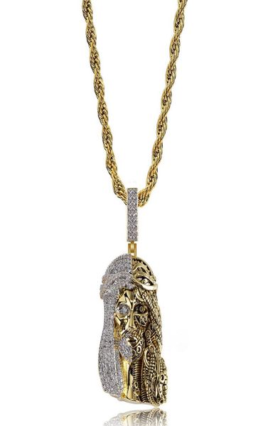 

gold color religious ghost jesus head pendant necklace iced out cubic zirconia charms hiphop jewelry gift for men6381672, Silver