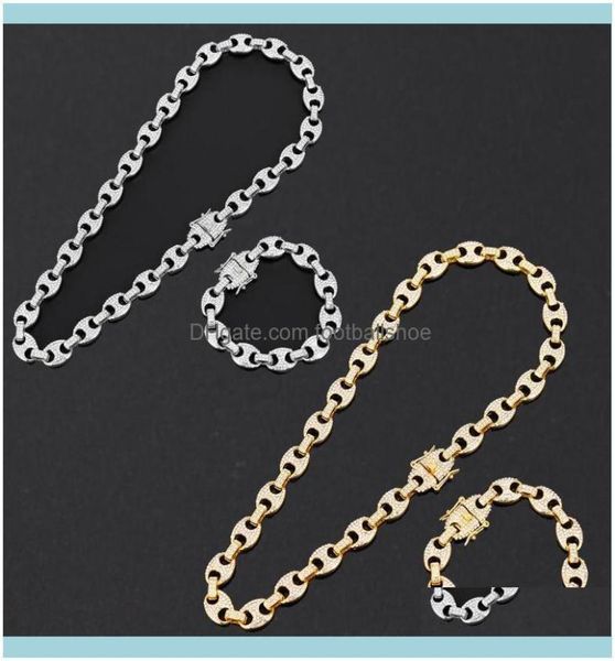 

chains pendants jewelryalloy rhinestone hip hop necklace iced out cz coffee bean pig nose charm link punk choker chain bling jew6205853, Silver