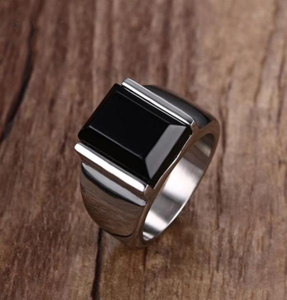 

mens big black stone ring punk gothic rings for male stainless steel engagement statement jewelry us size90093025518323, Silver