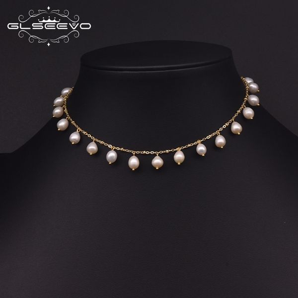 

strands strings glseevo natural fresh water pearl choker necklace for women handmade minimalism luxury fine jewelry wedding gift gn0226 2307, Black