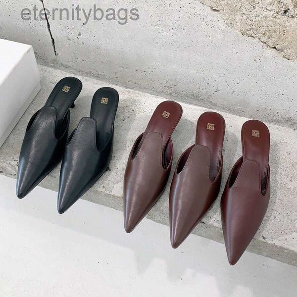 

toteme new pointed toe slippers women's package head lazy mule shoes sandals design models high heel single shoes, Black