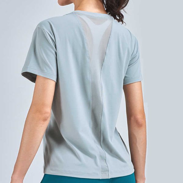 

lulu t-shirt women sports short sleeves summer tee quick dry training t-shirt spandex with chiffon joint breathable and loose shirts
