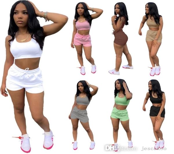 

2022 designer women tracksuits two piece shorts set slim crop tank pants yoga outfits ladies sportwear4290259, Gray