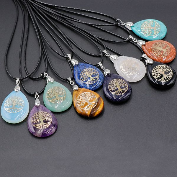 

fashion natural crystal gemstone stone yoga life tree necklace, Silver