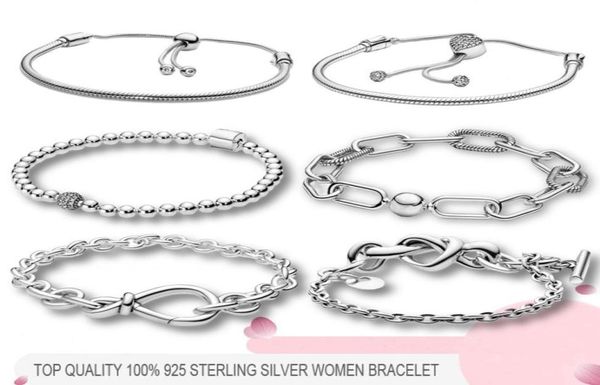 

100% 925 sterling silver bracelets for women fashion luxury link chain bracelet fit charms beads fine jewelry gift send dust bag gift8547383, Black