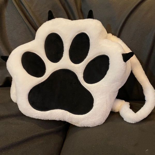

school bags y2k high capacity cartoon fluffy shoulder bag cute cat claw backpack creative design aesthetic student schoolbag kawaii backpack