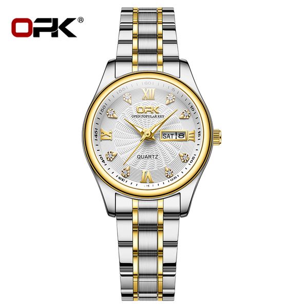 

wristwatches opk elegant womens quartz watch night glow waterproof dating week womens dress watch fashion womens watch reloj mujer 230729, Slivery;brown
