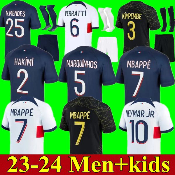 

mbappe hakimi soccer jersey ugarte mendes ekitike 23 24 maillots football 2023 2024 marquinhos verratti men kids psgs shirt uniforms enfant, Black