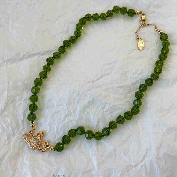 

2022 spring and summer vivian with green crystal glass beads west empress dowager necklace middle ancient clavicle chain femaled6cv, Silver