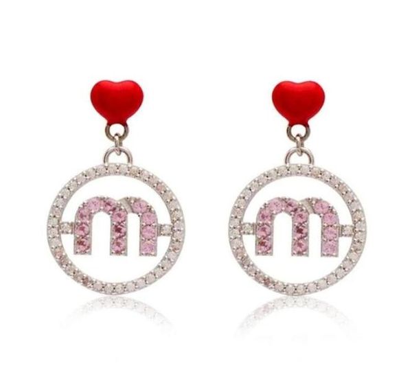 

luxury jewelry aesthetic pink crystal with cherry heart aretes korea fashion aros ear pendant vintage charm lady stud earrings 2204979538, Golden;silver