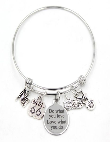 

wholesale gifts stainless steel bracelet adjustable expandble bangle motorbike bracelet route 66 charms bracelet for women girl gifts5152344, Golden;silver