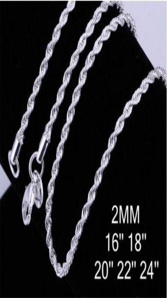 

fashion 925 silver chain necklaces 2mm 1618202224 inch flash ed rope necklace 925 sterling silver jewelry7421299