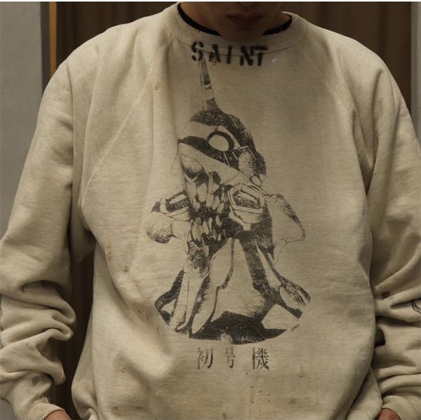 

2023fw sweatshirts men women oversize hoodie portrait hole crewneck, Black;brown