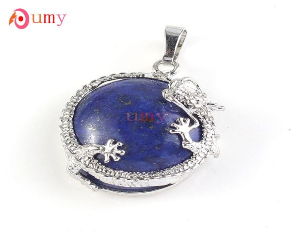 

whole 10 pcs silver plated dragon wrap lapis lazuli blue turquoise half ball bead vintage pendant charm jewelry1423384