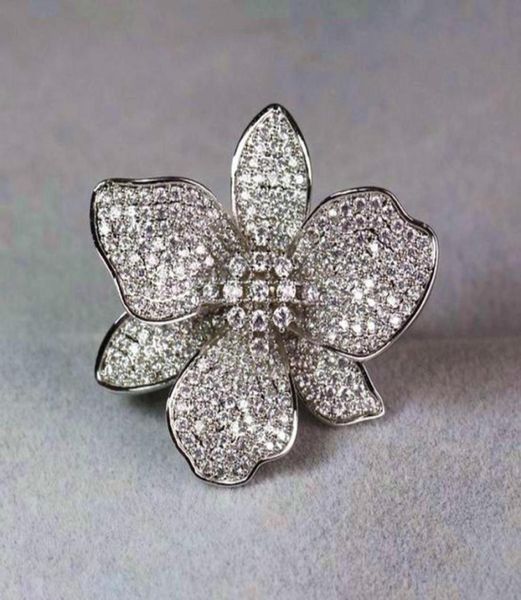 

luxury full zircon flower finger rings for women white gold color wedding engagement party jewelry bague femme gifts704339125, Slivery;golden