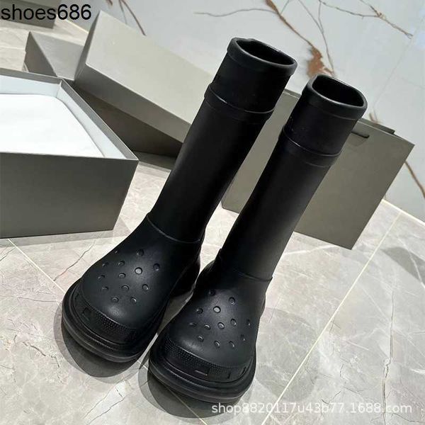 

2023 new balenciga boots rain boots net red martin boots fashion hole shoes thick sole waterproof rain boots, Black