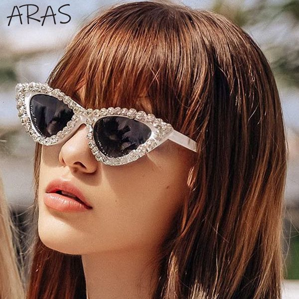 

sunglasses diamond cat eye for women trendy retro sun glasses ladies crystal transparent lens cateye eyeglasses 230729, White;black