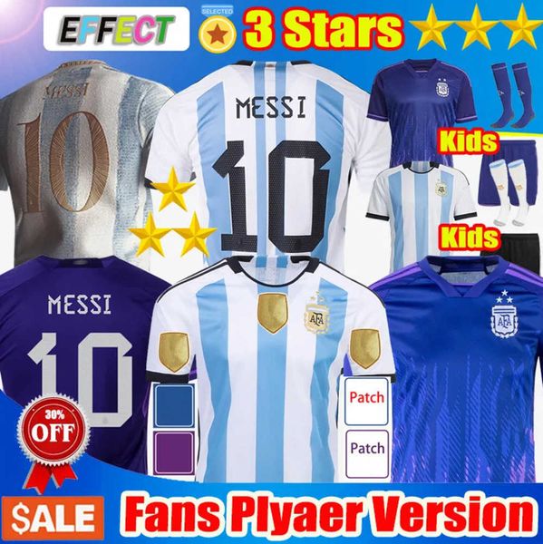 

3 star argentina soccer jersey player fans version football shirts messis j.alvarez de paul national team mbappe griezmann giroud kids kit u, Gray