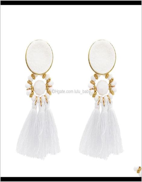 

8 colors bohemian acrylic beads cotton thread long tassel drop earrings for party jewelry tj5hm dangle chandelier fg2sw4658897, Silver
