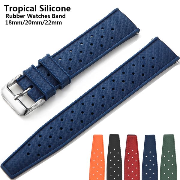 

watch bands tropical silicone strap quick release watch band 18mm 20mm 22mm rubber tropic strap smart watch strap 230729, Black;brown