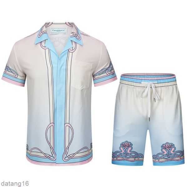 

casablanca mens set 2 pieces designer shirt shorts slim fit loose silky luxury casablanc shirts men casual polos suit clothing fpl2, Gray