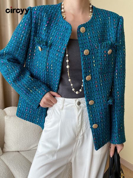 

womens jackets circyy tweed blazer women jacket autumn long sleeve single breasted tassel pockets coats vintage office lady solid coat 23072, Black;brown