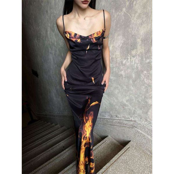 

yayun| reborn from the fire printed dress summer high end design long wrap buttocks, Black;gray