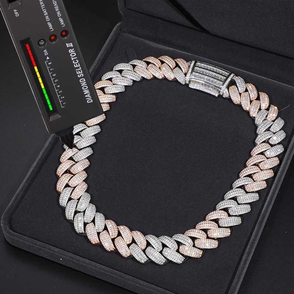 

custom jewelry 25mm 2 tones 925 sterling silver vvs baguette moissanite diamond iced out heavy cuban link chain