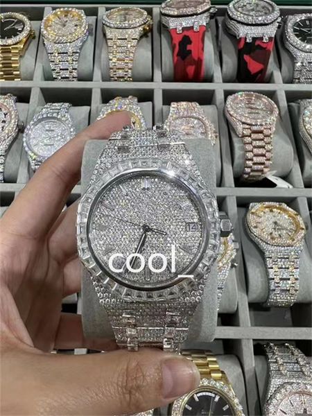 

luxury mens watch for men designer movement watches diamond moissanite watch montre iced out watch automatic men's montre luxe mens lux, Slivery;brown