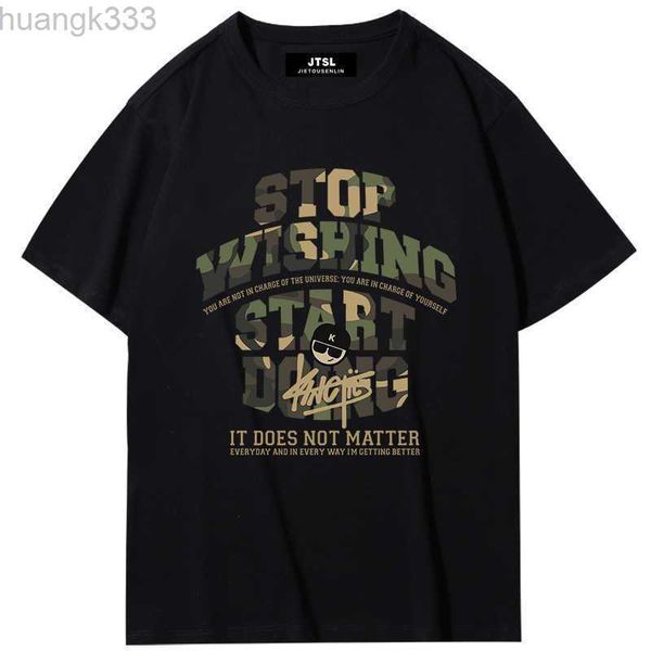 

galleries jtsl summer fashion brand english alphabet printed american vintage round neck t-shirts for men and women 250g drop shoulder short, White;black