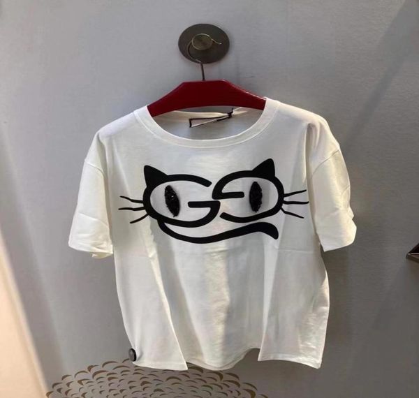 

2021 fashion design brand women cat small diamond eyes tshirt loose fit8995699, White
