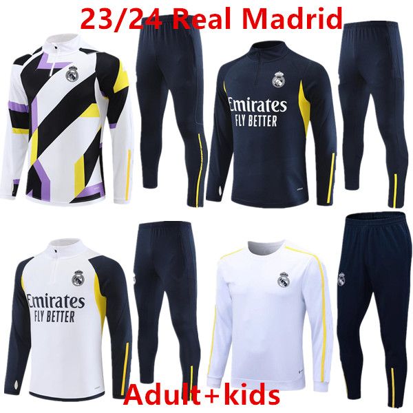 

2023-2024 real madrids tracksuit set training suit 23/24 men and kids football jacket chandal futbol survetement 18, Black