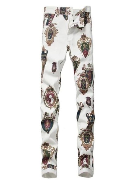 

ginzous men039s badge 3d printed white jeans fashion colored drawing slim fit stretch pants long trousers13352766716694, Blue