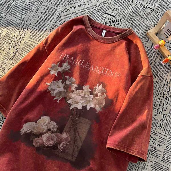 

galleries trendy t-shirt retro 320g heavyweight t-shirt men's summer ins fashion american high street washed old short sleeve men', White;black