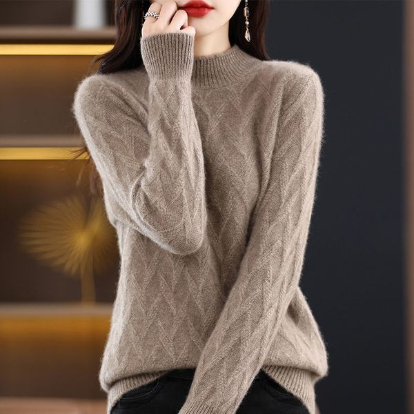 

women's sweaters 100 cashmere knitted sweater fashion collar winter warm women thicken office lady long sleeve 230729, White;black
