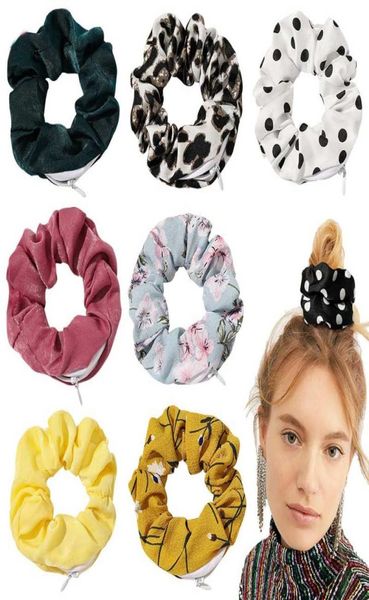 

73 color pu zipper colour headband large intestine hair ties ropes elastic velvet hair band girls ponytail pocket zipper scrunchie7757772, Slivery;white