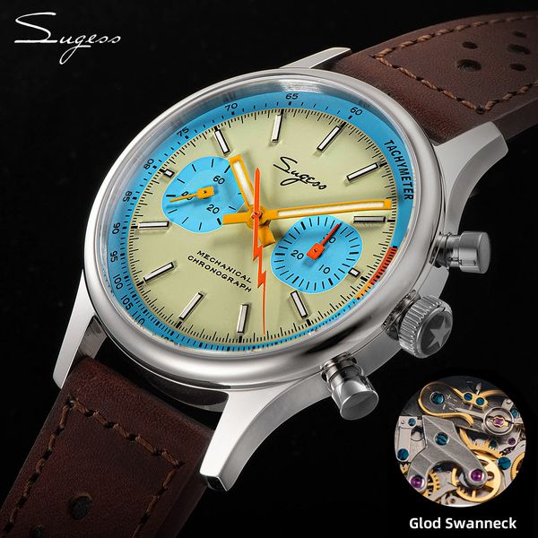 

other watches sugess 1963 pilot watch mens chronograph mechanical wristwatches seagull st19 swanneck movement sapphire crystal racing 230729, Slivery;black