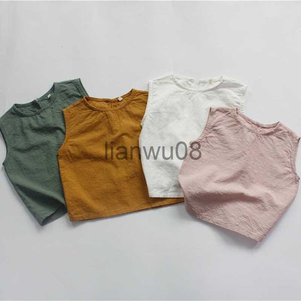 

kids shirts deer jonmi 2022 summer children cotton sleeveless shirts solid color korean style baby kids casual vests x0728, White;black